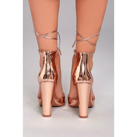 NWOB Lulus Angela Rose Gold Lace-Up Heels, Size 7.5 - Picture 4 of 16